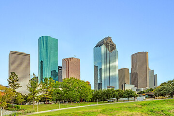 Fototapeta na wymiar skyline of Houston, Texas in morning light seen from Buffalo bayou park
