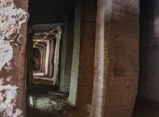 Interior of tombs of nobles in Aswan, Egypt 