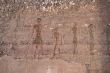 Old egyptian petroglyph and carvings at the tombs of nobles in Aswan, Egypt 