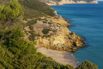 Old ruin of fortress Forte de Vera Cruz at the coastline of atlantic above the cliffs at Figueira...