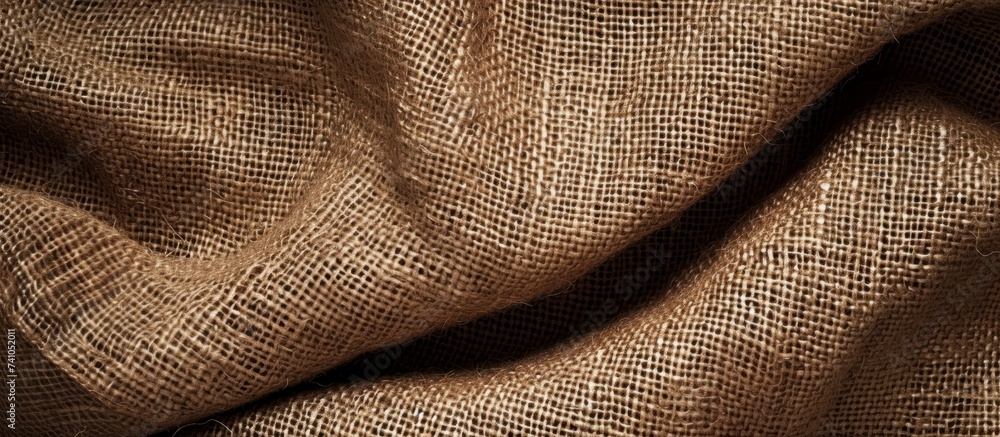 Poster a detailed shot of a burlap fabric showcasing its intricate pattern and texture, perfect for adding 