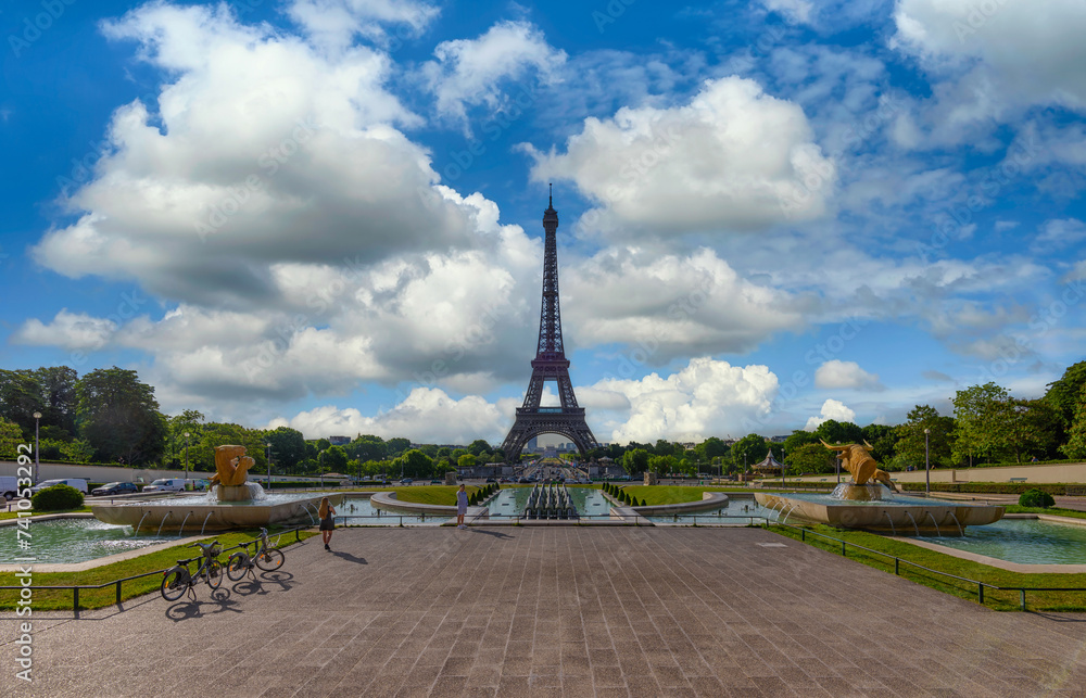 Sticker view of eiffel tower from jardins du trocadero in paris, france. eiffel tower is one of the most ico