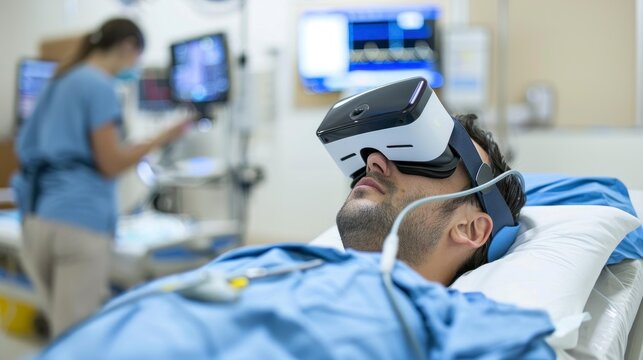 doctor operating with virtual reality glasses in a real medical center