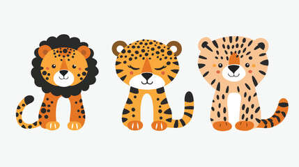 Lion cheetah leopard tiger standing icon set. Funny - obrazy, fototapety, plakaty