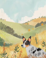 australian cattle dog Boho Dog Nursery Artwork Whimsical Dog Illustration