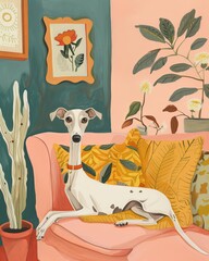 italian greyhound Boho Dog Nursery Artwork Whimsical Dog Illustration