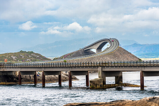 Spectacular bridge of the Norway Atlantic Road (Atlanterhavsvegen), the road in the ocean - Powered by Adobe