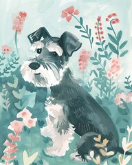 miniature schnauzer Boho Dog Nursery Artwork Whimsical Dog Illustration