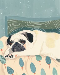 Pug Boho Dog Nursery Artwork Whimsical Dog Illustration