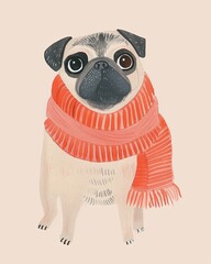 Pug Boho Dog Nursery Artwork Whimsical Dog Illustration