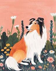 shetland sheepdog Boho Dog Nursery Artwork Whimsical Dog Illustration