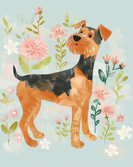 welsh terrier Boho Dog Nursery Artwork Whimsical Dog Illustration