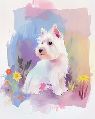 west highland white terrier Boho Dog Nursery Artwork Whimsical Dog Illustration