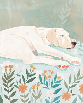 white labrador Boho Dog Nursery Artwork Whimsical Dog Illustration