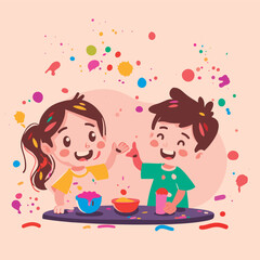 Vector illustration kids playing colors