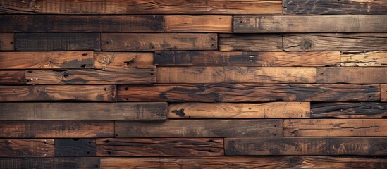 A detailed shot showcasing a brown hardwood plank wall, highlighting the rectangular shape of the building material with wood stain visible