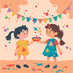 Vector illustration kids playing colors