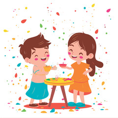 Vector illustration kids playing colors