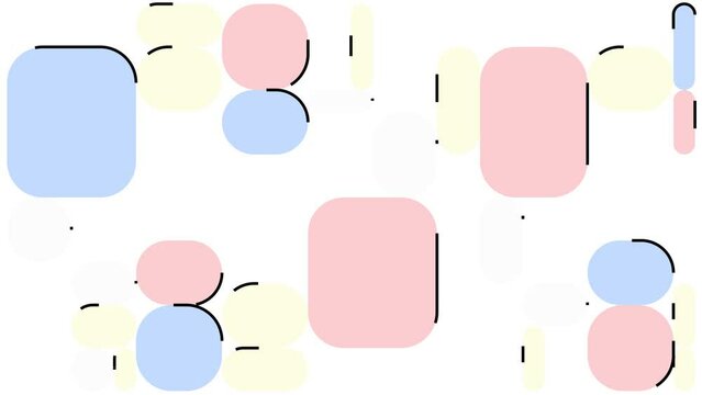 After Mondrian with roundness.
Rounded rectangles are drawn and filled in which then form a pastiche Mondrian.