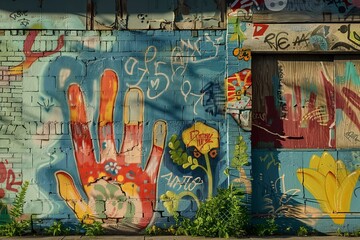 Fototapeta premium Wall Covered in Graffiti With Hand Painted