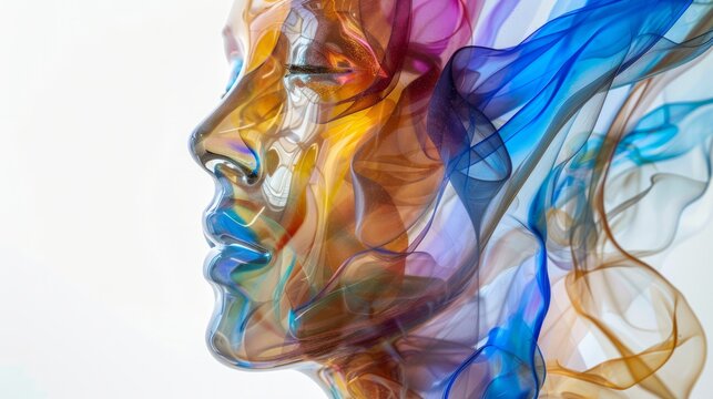 Layers of transparent colors converge to shape an abstract person, embodying the transparency and openness necessary for genuine human connections
