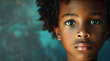 Portrait of a ten years old afroamerican black boy - obrazy, fototapety, plakaty