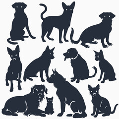 Dog  Cat Silhouettes isolated White background ca