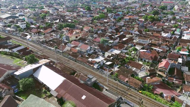 aerial view of the streets of Malioboro Yogyakarta city close to Tugu train station