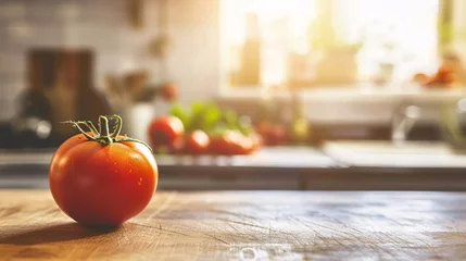 Fotobehang Une tomate dans une cuisine lumineuse » IA générative © Maelgoa
