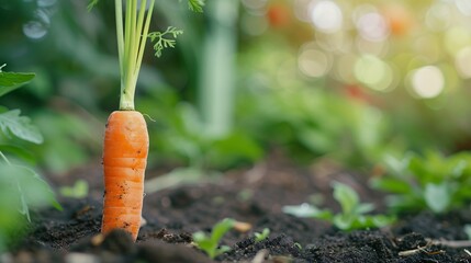Gros plan sur une carotte dans la terre d'un jardin » IA générative - obrazy, fototapety, plakaty