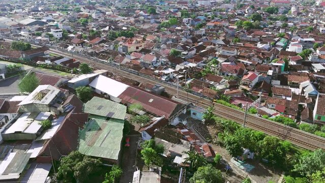 aerial view of the streets of Malioboro Yogyakarta city close to Tugu train station