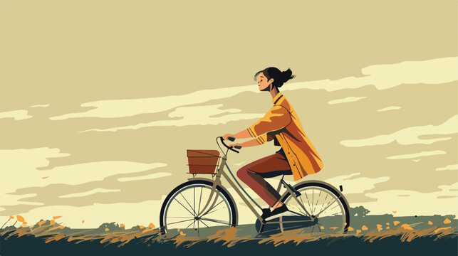 Woman on bike vector flat minimalistic isolated i
