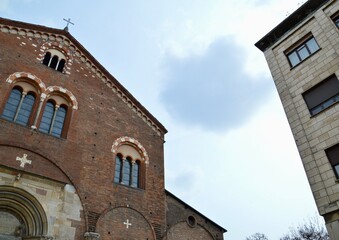 Fototapeta na wymiar View of the Basilica of San Simpliciano. Milan, Lombardy, Italy 