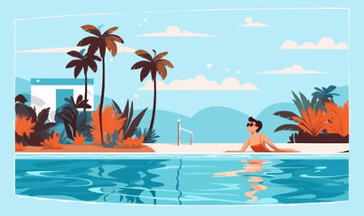 Fototapeta na wymiar kid swiming in pool vector flat minimalistic isolated illustration