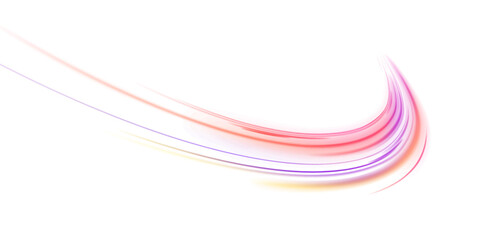 Light beam illustration, neon light strip, high speed motion background, on transparent background in PNG format.  Speed of light concept png background.