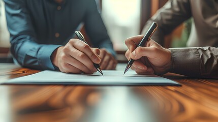 Executives signing documents during a merger or acquisition. AI generate illustration