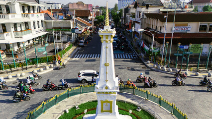 aerial view of Tugu Yogyakarta, Tugu Yogyakarta is an important historical pillar landmark in the...