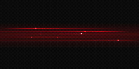 Red light scanner. Vector design element. Realistic bright laser beams on transparent backdrop