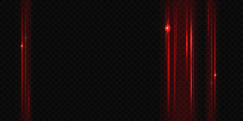 Vector illustration of red scanner lights. Abstract design element of laser beams isolated on transparent backdrop
