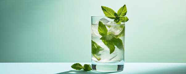 Basil coctail on green background.