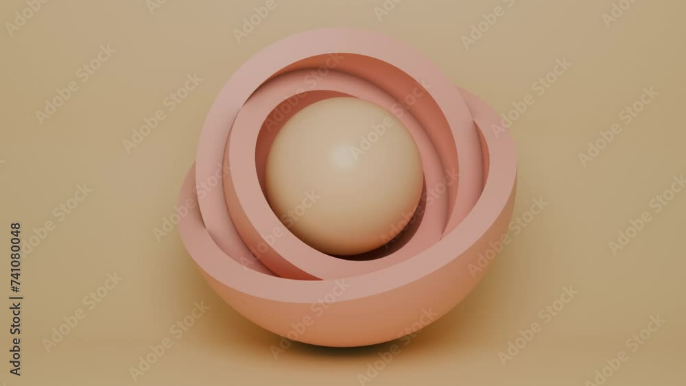 Poster loop abstract animation. a set of geometric shapes, a ball, a sphere, a core and hemispheres. the ch