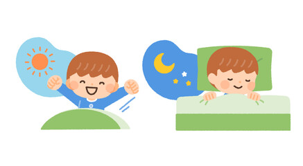 起きる・寝る子供のイラスト素材