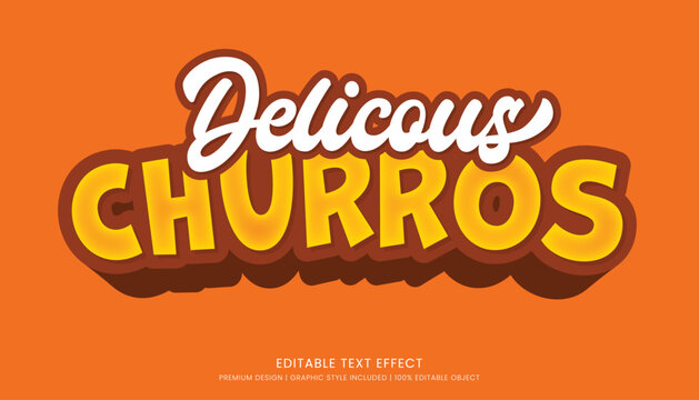 delicious churros mexican food editable 3d text effect template bold typography and abstract style, food logo and fast food brand