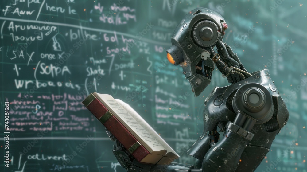 Wall mural robot reading a math book