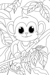 Monkey Coloring Book Page For Preschoolers Is A Fun Activity - 741082497