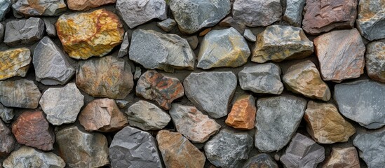Obraz premium This wall showcases various types of rocks including bedrock, building material, flooring, cobblestone, all adding to its natural beauty and unique pattern