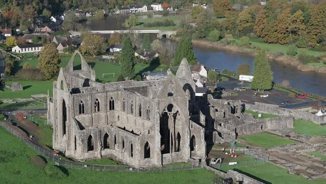 Aerial of Tintern Abbey, Tintern, Wye Valley, Monmouthshire, Wales, United Kingdom