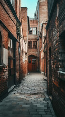 Fototapeta na wymiar A quiet alleyway with old brick buildings Calmness atmospheric photo footage for TikTok, Instagram, Reels, Shorts