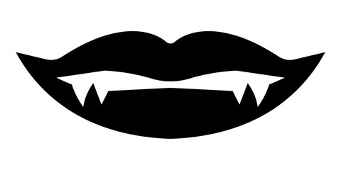 Black vampire lips. Vampire teeth illustration for halloween. Vector isolated on white background.