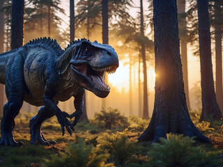 Tyrannosaurus rex ,dinosaur in the jungle forest, t rex prehistoric wildlife and animals...